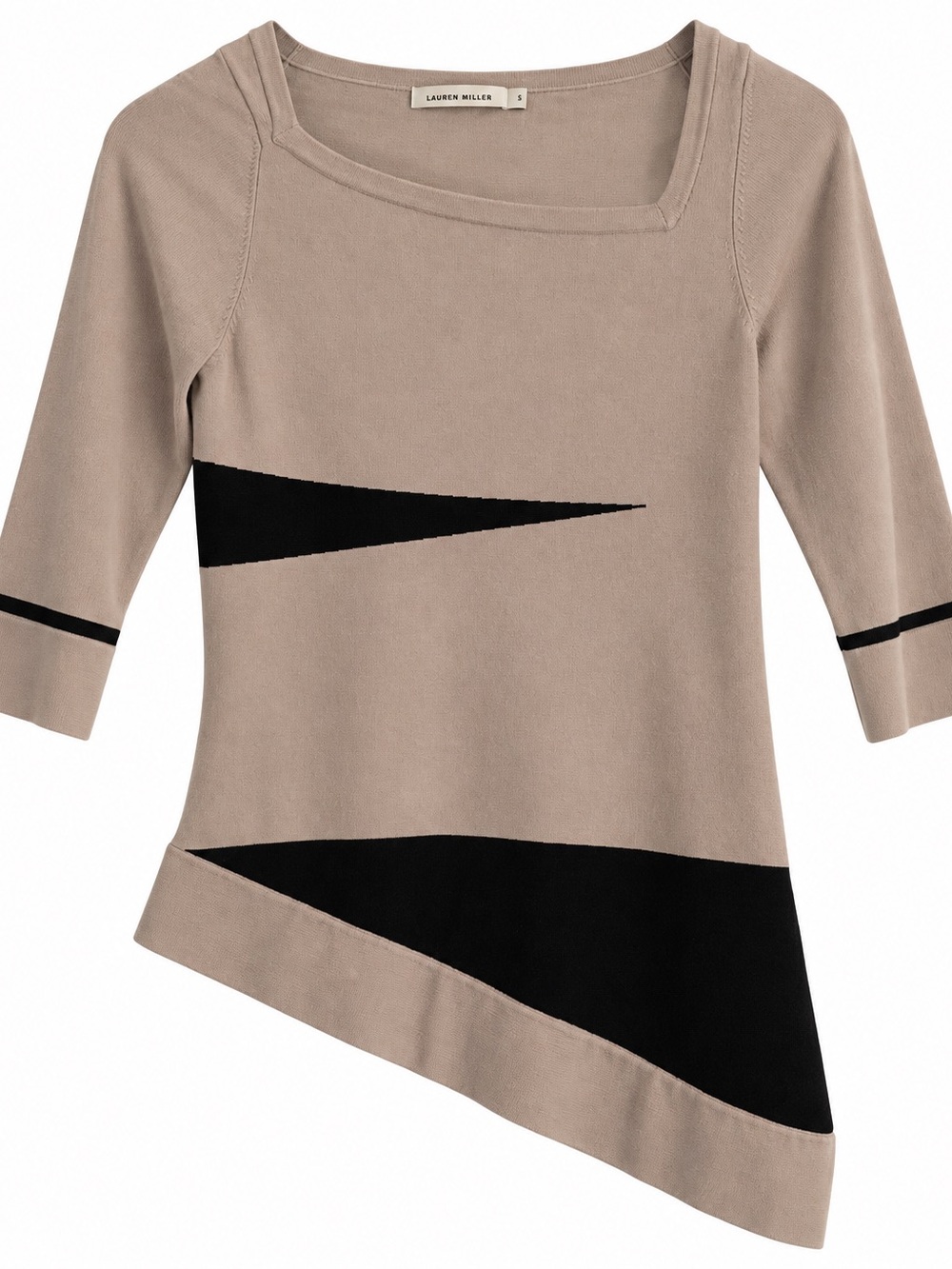 Karen Millen Taupe Asymmetric Top with Black Geometric Detail